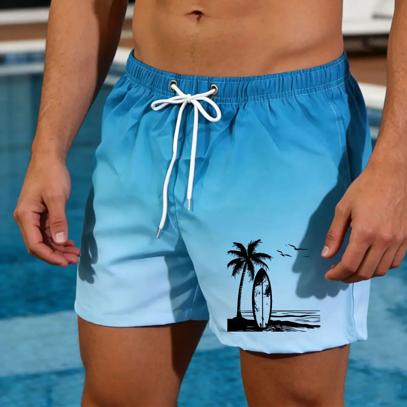 

Men's Cross Print Gradient Beach Shorts Quick Dry Drawstring Summer Vacation Swim Trunks Swimwear