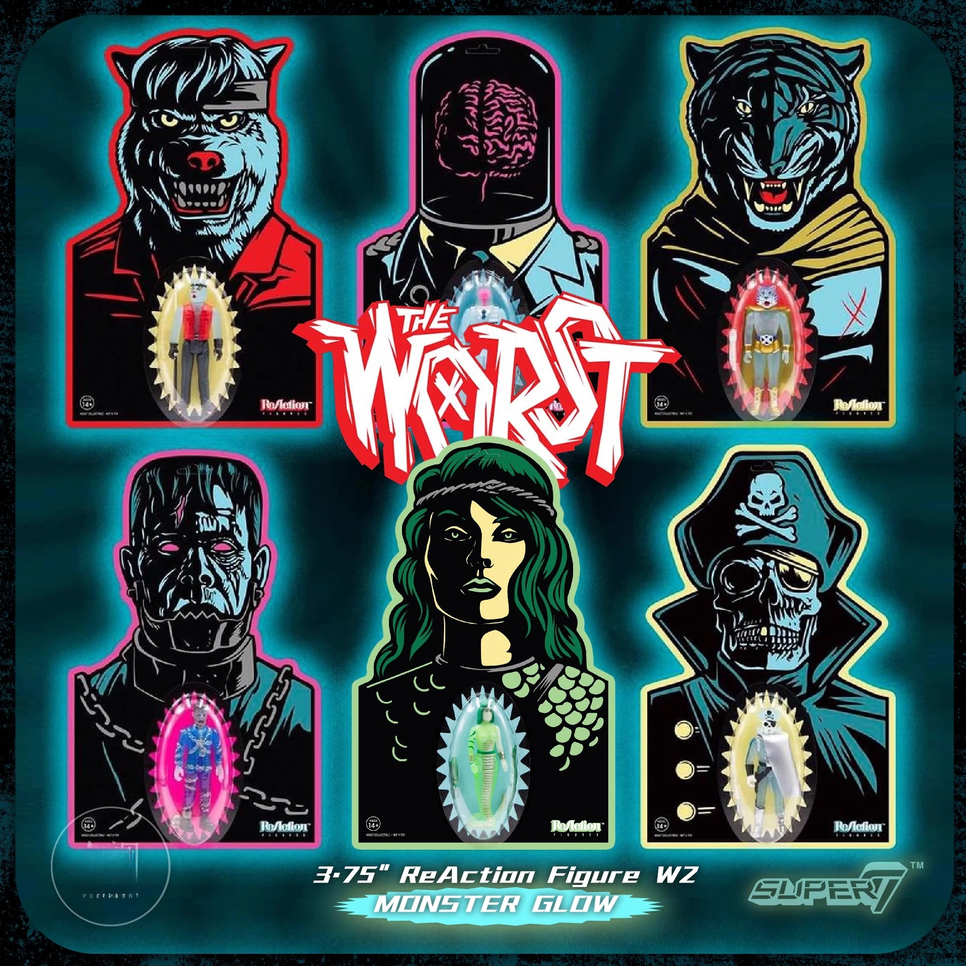 

In Stock - Super7 The Worst Wave 2, Carded Limited-Edition Glow-in-the-Dark Collectibles, Trendy Premium Toys