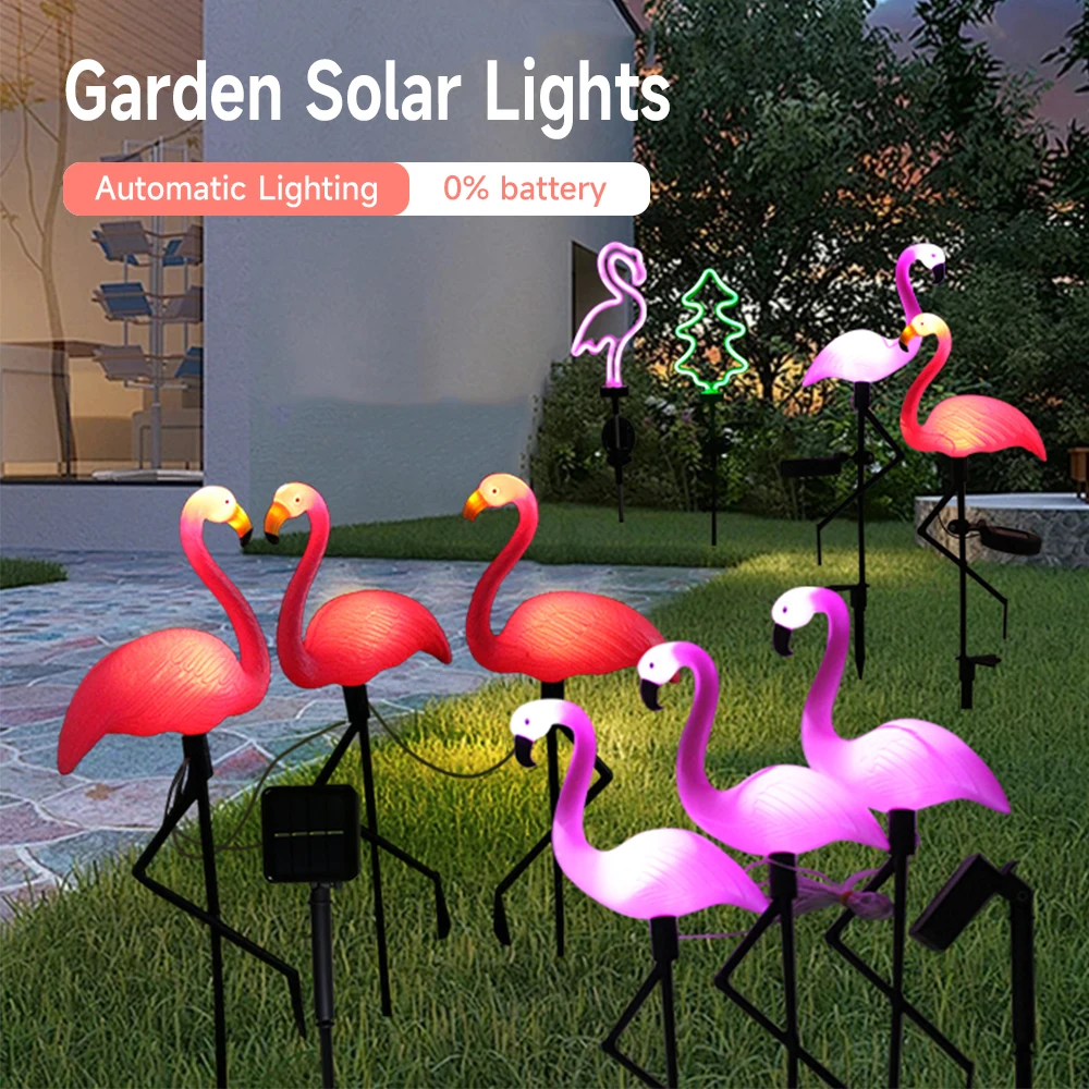 Solar Flamingo Garden Lights Neon Flamingo Tree Lights Landscape Courtyard Lamp Garden Decorative Lights Outdoor Stake Light