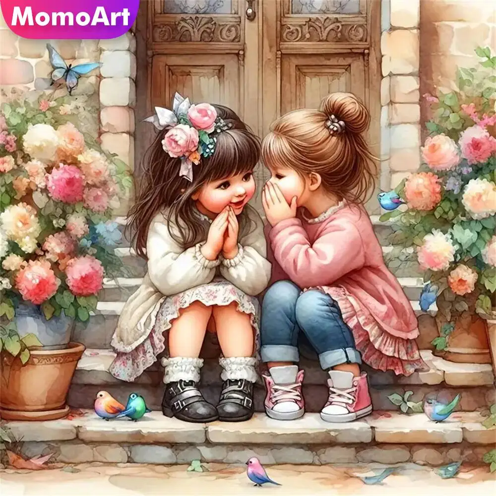 Momoart Volle Runde Diamant Malerei Charakter DIY Mädchen Diamant Mosaik Porträt Neue Ankunft Cartoon Blume Kind Hobby