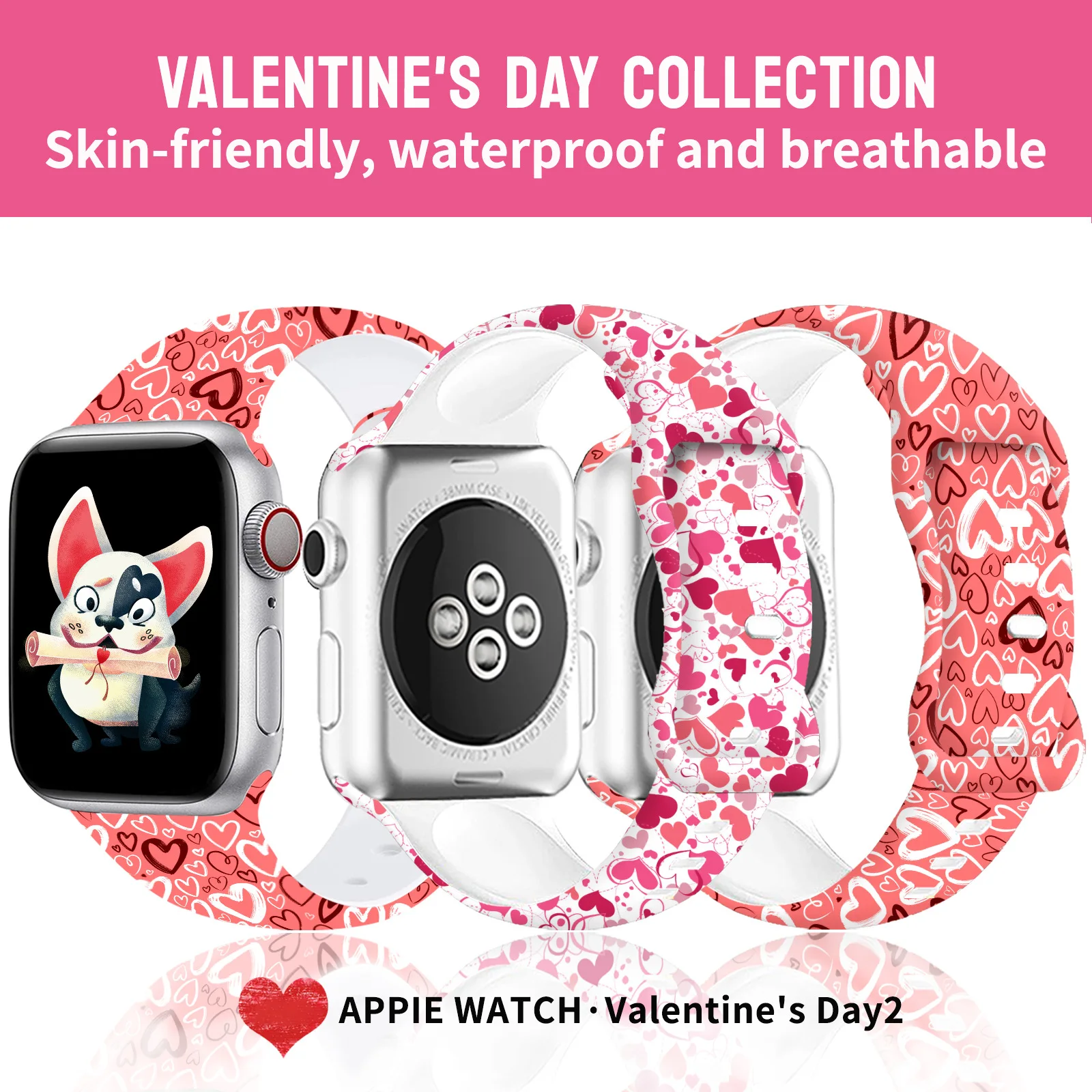 Valentine’s Day series print strap For iWatch Ultra S8 65432SE Silicone Replacement watchband Apple38-45mm for boys girls gifts