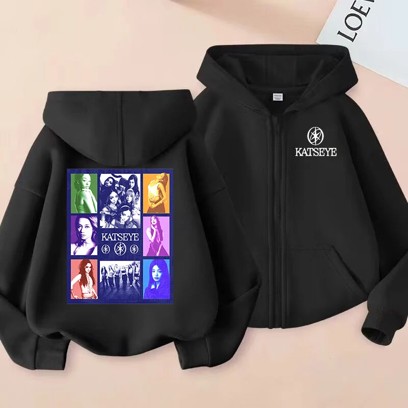Kids Zip Up Sweatshirts Katseye Kpop Printed Hoodie Pullover Children Clothes Girl Boy Sweatshirt Zipper Hoody Y2K Casual Tops