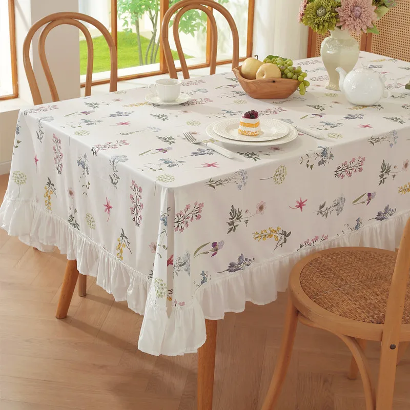 

2025 New Cottons printed small fresh green plants flowers leaves lotus leaf edges fungus edges tassels tea tables tablecloths