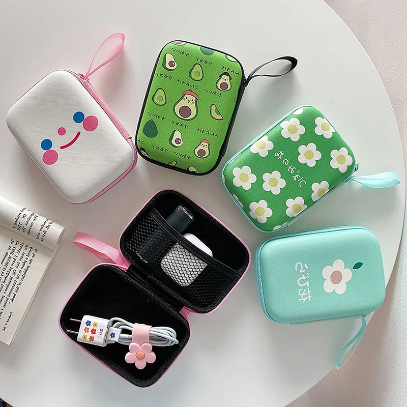 Cute Cartoon Fruit Flower Pattern Headphone Data Cable Storage Bags Charger Power Bank Rectangular Box Zipper Bag Pouch