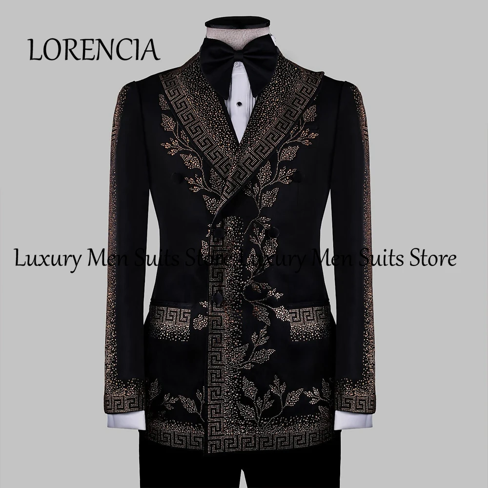 

Vintage Crystal Men Suits 2 Pieces Double Breasted Tuxedos Evening Party Outfits Customized Blazer Pants robe mariage femme