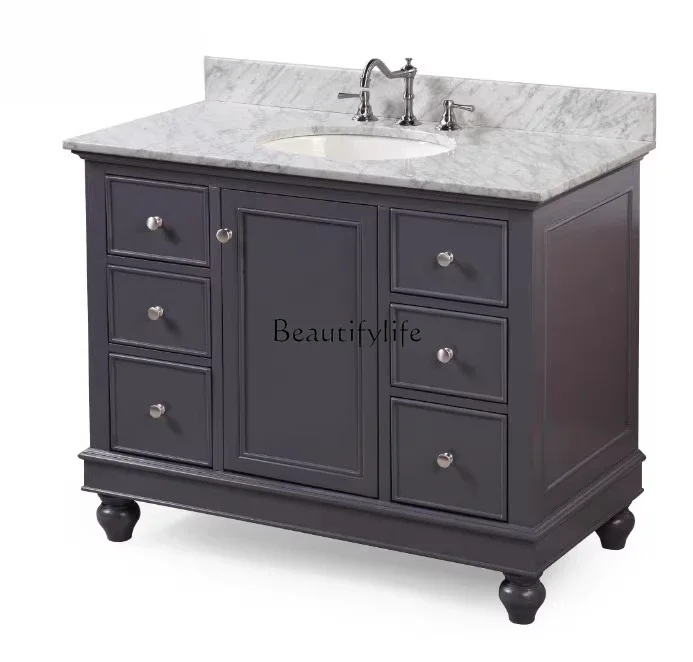 yj21 American style  solid wood six-bucket single door single basin hand washing cabinet below 1 meter bathroom cabinet