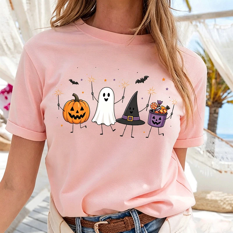 Halloween Ghost Witch Hat Shirt Halloween Graphic Tee Spooky Season Shirt Retro Halloween Women Clothing