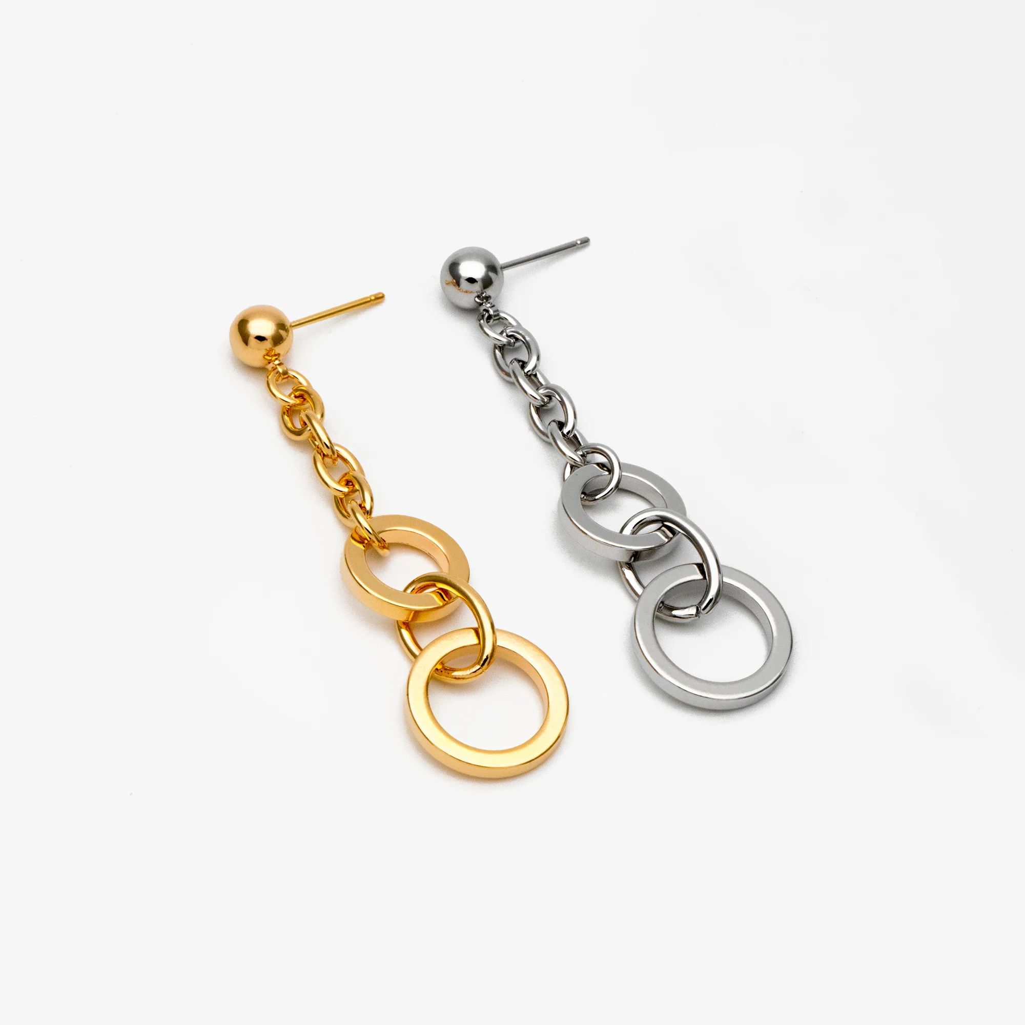 4pcs Gold/ Silver Tone Chain Dangle Earrings, 18K Gold/ Rhodium Plated Brass, Drop Earrings, Long Dangle Earring (GB-4296)