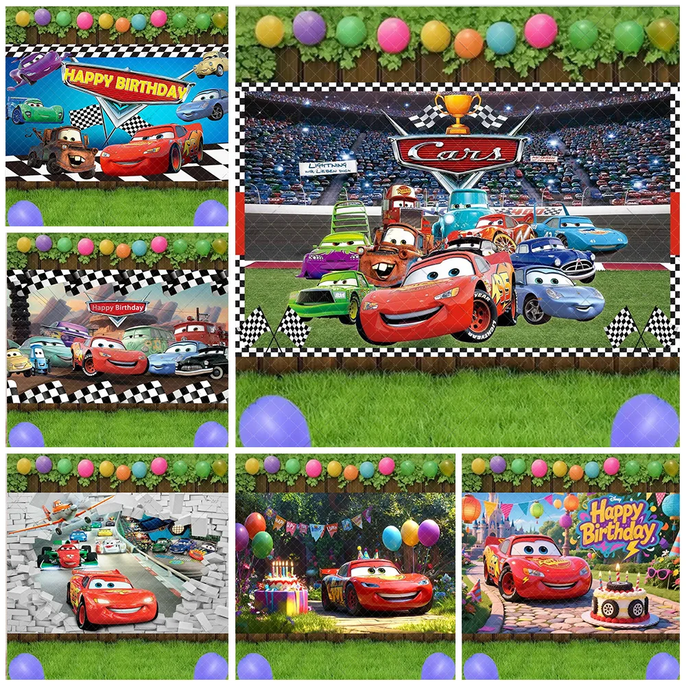 

Disney Pixar Cars McQueen Photography Backdrop Children's Birthday Decoration Racing Car Party Supplies Baby Shower Background