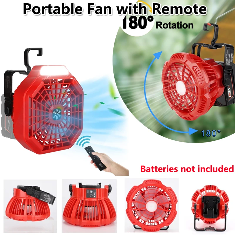 

Cordless Portable Camping Fan For Milwaukee 14.4-18V Battery Remote Camping Fan with LED Light Remote Control 3 Energy Efficient