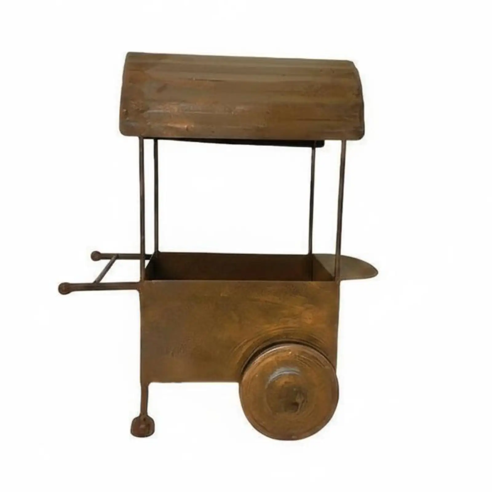 Distressed Metal Cart Planter Rust-Colored Rustic Iron Planter Arched Top Floral Cart