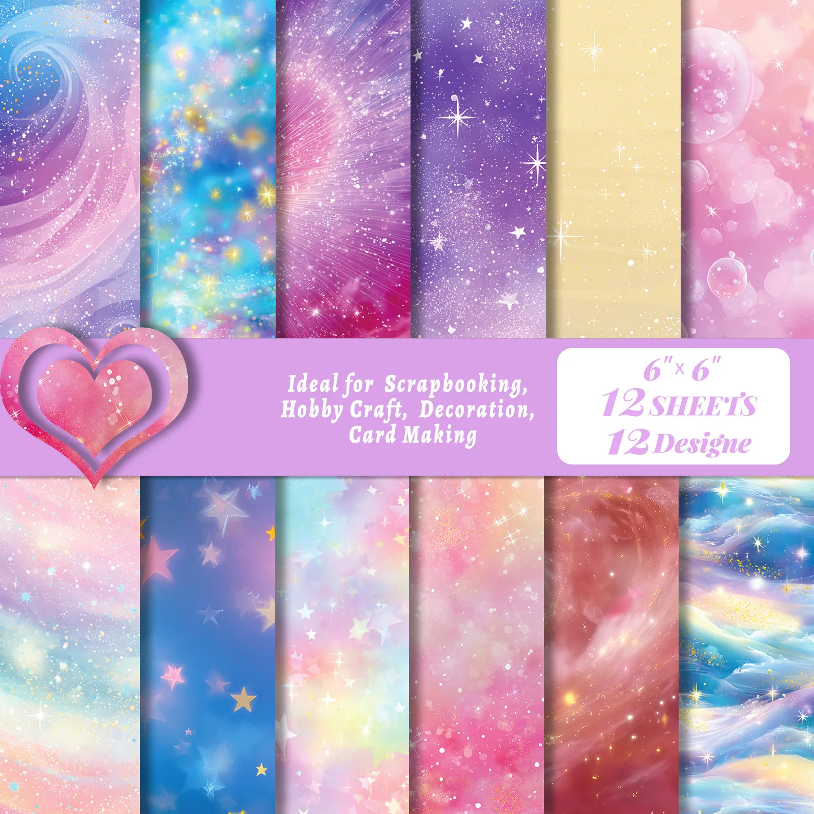 12 Sheets/Pack Sparkling Star Material Paper Dreamy Sweet DIY Creative Account Background Paper