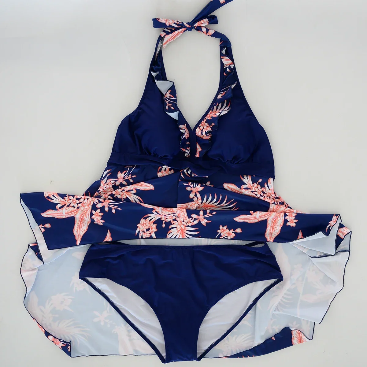 Bikini 2023 Summer Plus Size Swimsuit Female Split Lace Print Slim Fit Bag Hip Sexy Mesh Skirt Style Ladies Swimwear Beachwear