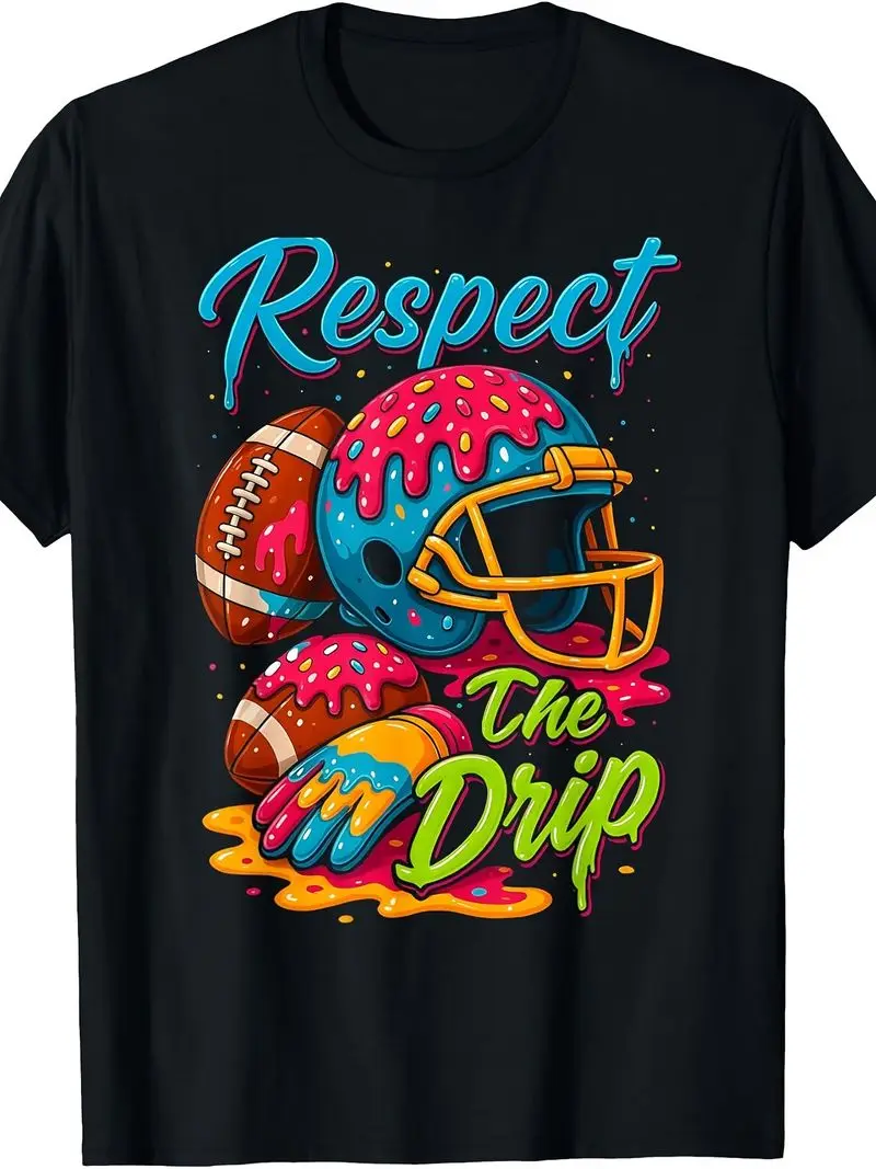 Football Drip Boys Ice Cream Sprinkle Respect Drip T-Shirt Retro Casual Short Sleeved Printed For Daily Commuting Outdoor Gift