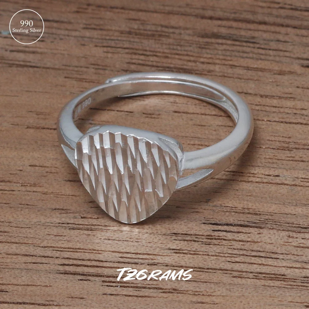 

Кольцо из чистого серебра 990, геометрическое треугольное кольцо для женщин, блестящая огранка, простые ювелирные изделия, регулируемые 5-8 лет