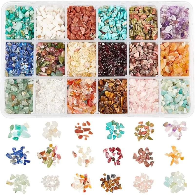 1 Box 8500pcs/set Gemstone Chips Beads 18 Styles Undrilled Irregular Crystal Chips Beads Chakra Energy Stone Beads 2-8mm