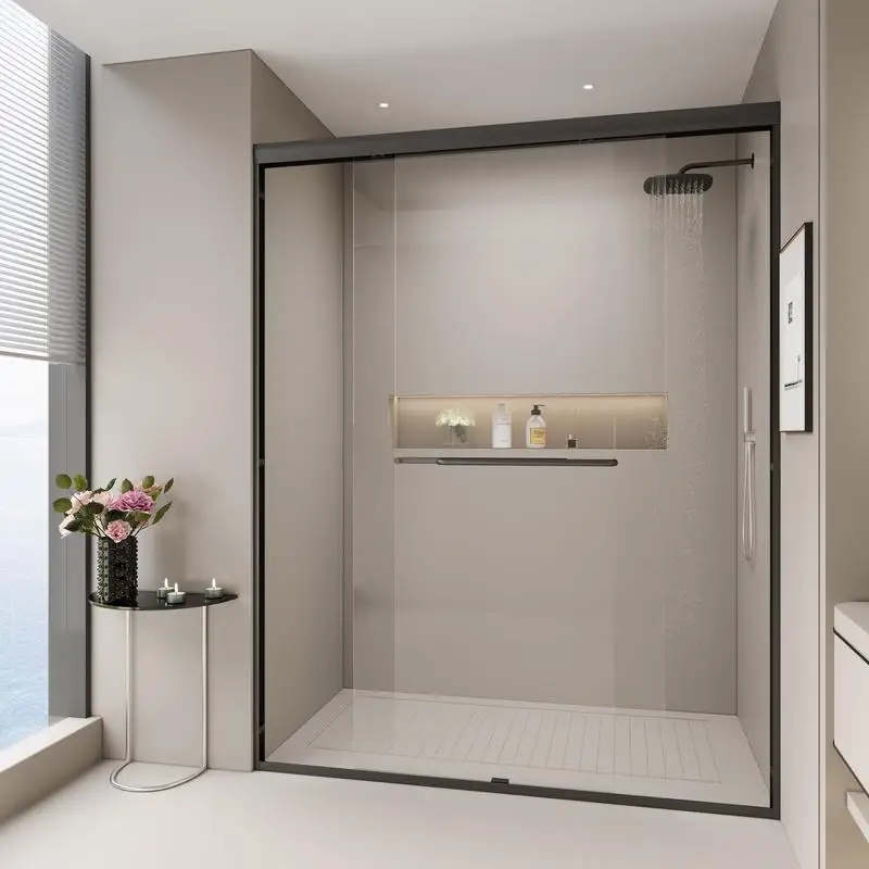 

56-60 in. W x 72 in. H Double Sliding Shower Door, Semi-frameless Bypass Sliding Door with 1/4 in. Tempered Glass for Walk-in