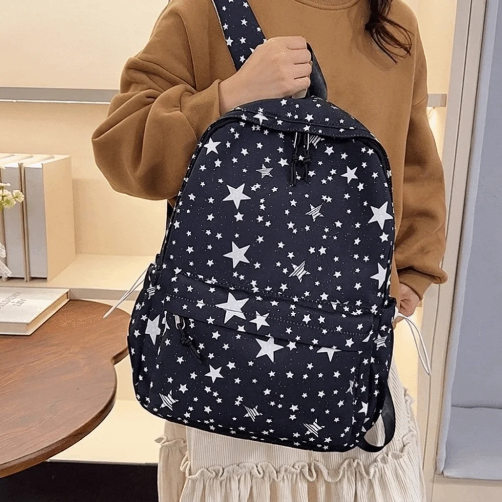 Casual Starry Sky Star Backpack Print Lightweight Nylon Backpack Shoulder Bag Large Capacity Students School Bag Gift