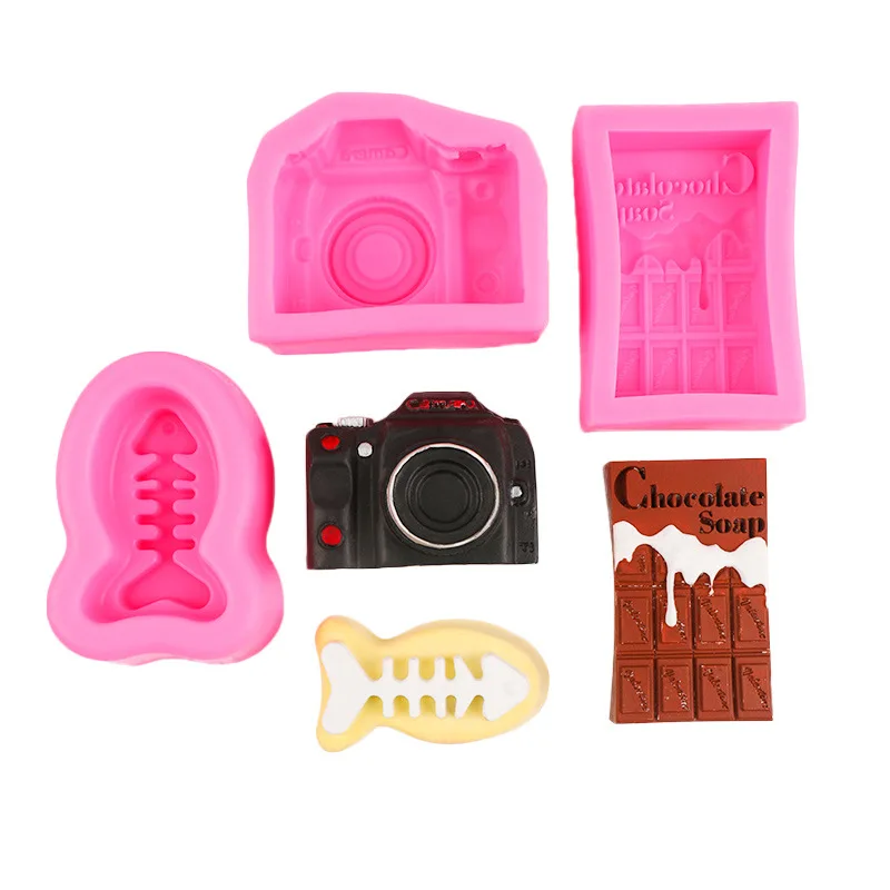 Chocolate Brick Kneading Le Silicone Mold Camera Fish Bone Scented Candle Mould B102