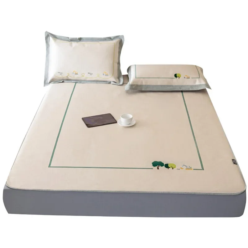 

Thickened cool ice silk mat three-piece set embroidered washable air conditioner mat foldable mattress model