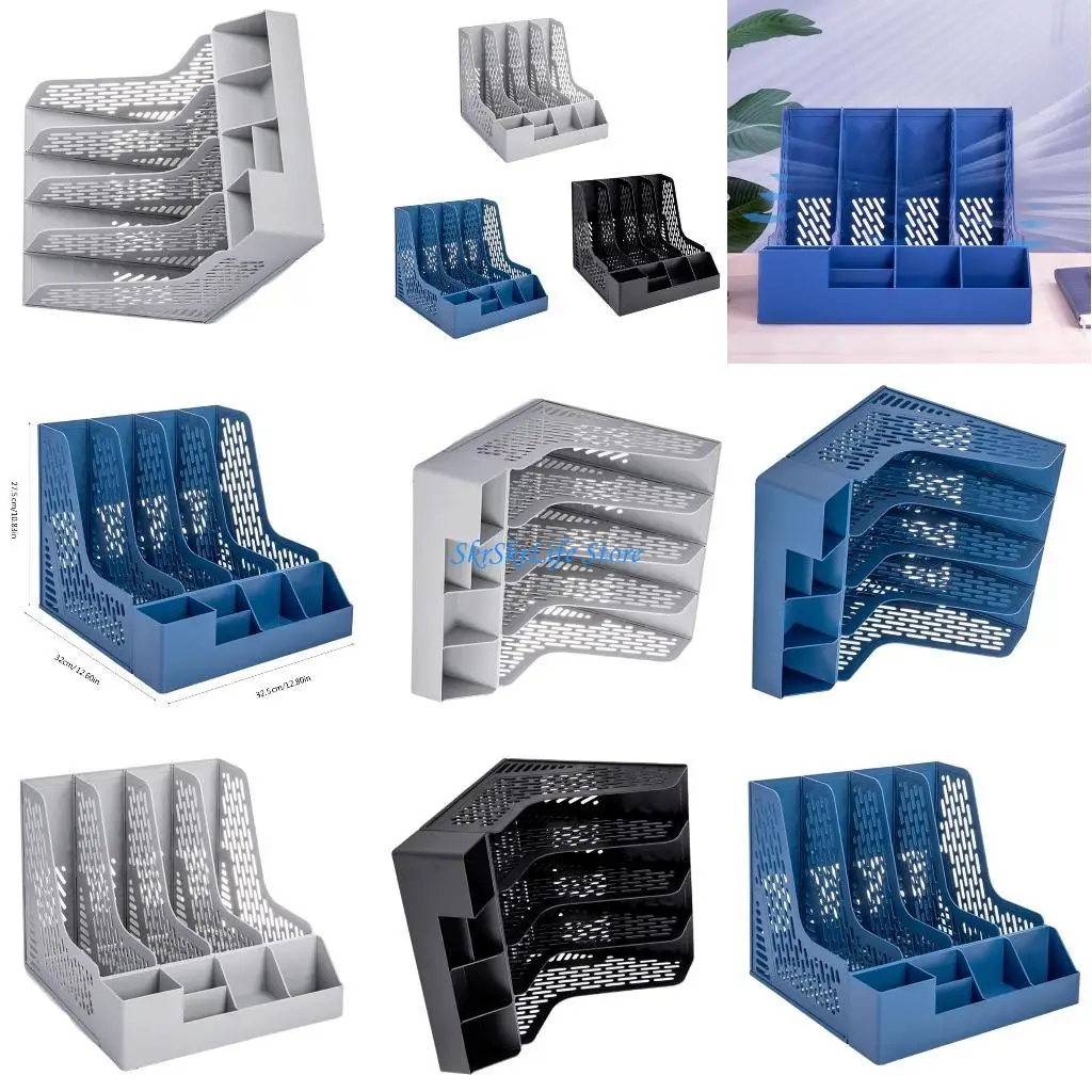 

E65E Magazine File Holders with Detachable Pen Holer Plastic Desk Organiser Holders