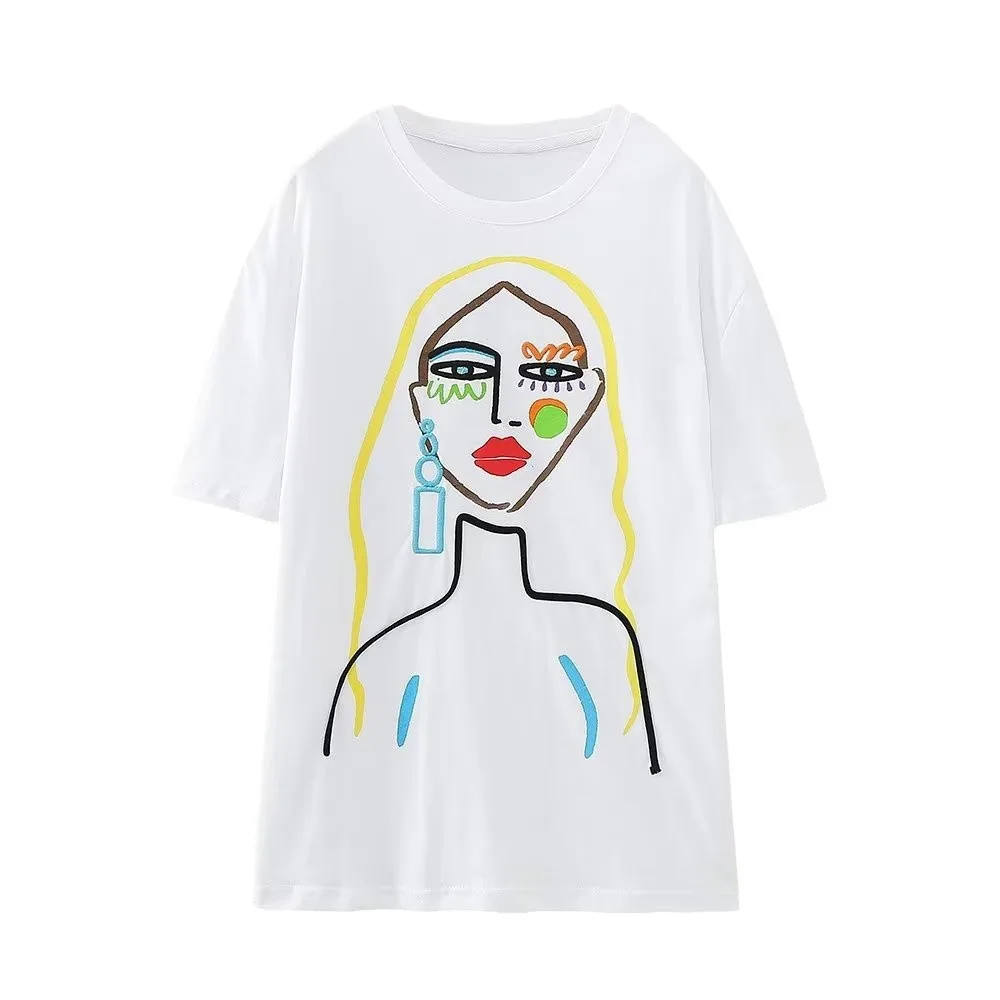 

White Shirt Women Embroidery T Shirt Harajuku Ullzang T-shirts Cartoon Fashion Crop Tops Tee Korean Tshirt Female 0085826 250