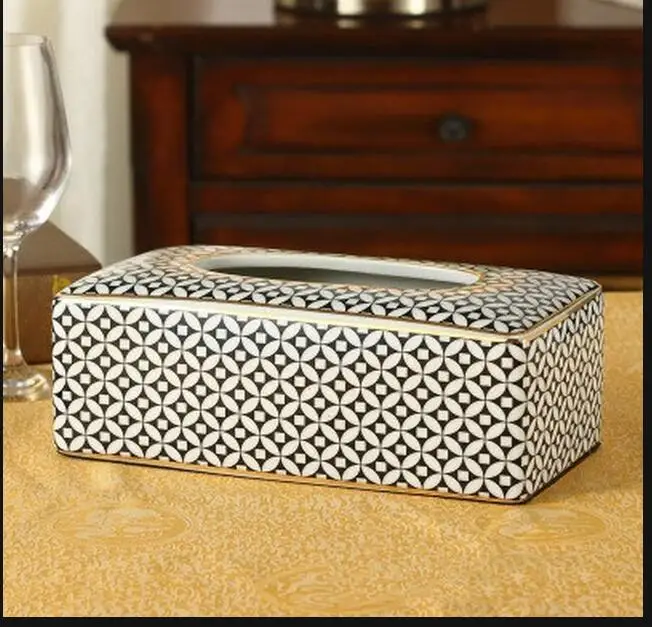Copper Coin Pattern Ceramic Storage Jar Tissue Box Candy Cotton Swab Home Decorations Ornament Bottle Organizer