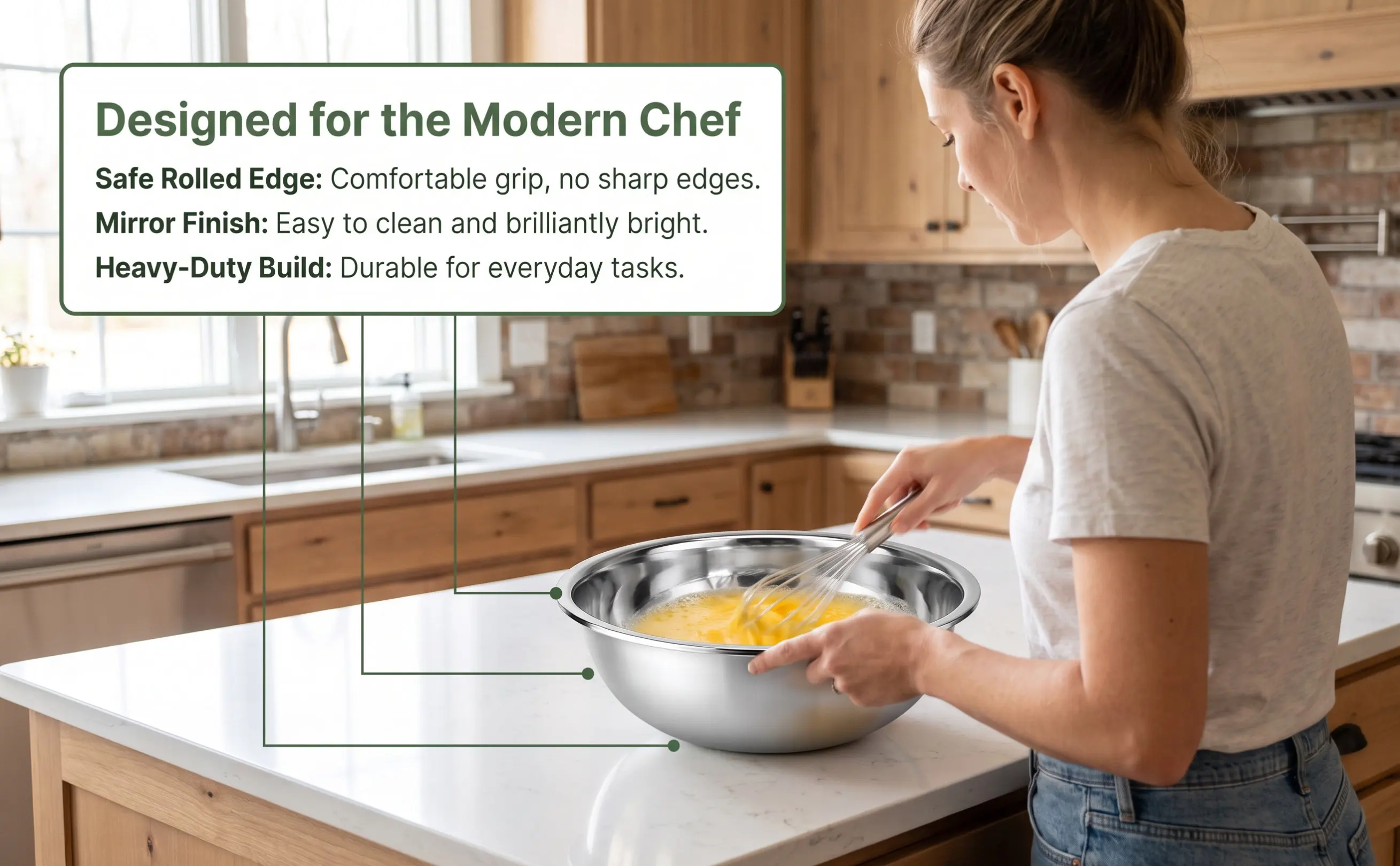 2Pcs Stainless Steel Basin Multifunctional Kitchen Round Basin Vegetable Washing Mixing Bowl Salad Prep Rice Bowl Smooth Wide
