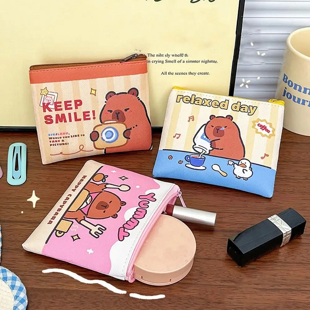 

Change Bag PU Leather Capybara Coin Purse Zipper Card Holder Cartoon Wallet Card Bag Korean Style Outdoor