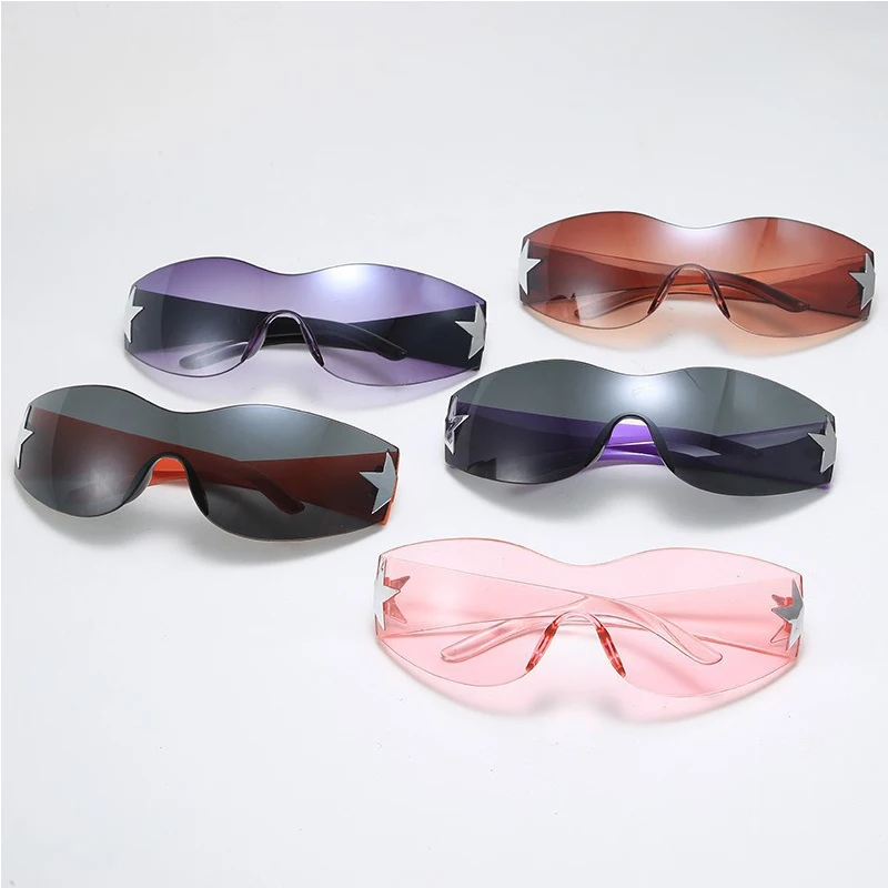 Five Star-Lunettes de soleil rondes sans monture pour hommes et femmes, nuances de sport, lunettes de soleil punk, marque de luxe, nouveau Y2K, 1PC