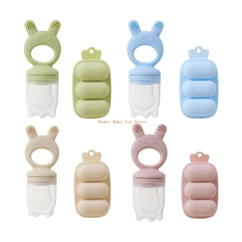 

J0PF Baby Fruit Feeder with Freezer Tray Silicone Baby Teether Feeder Relief