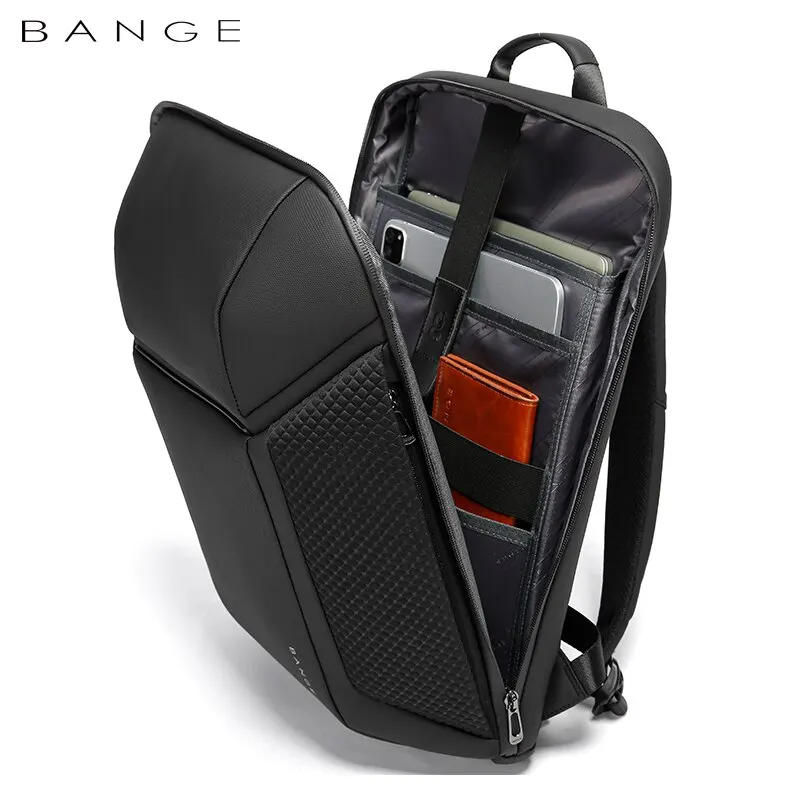 BANGE 15.6-inch Business Laptop Men's Backpack Large Capacity Simple Style Backpack Surface Waterproof with USB Charging Port