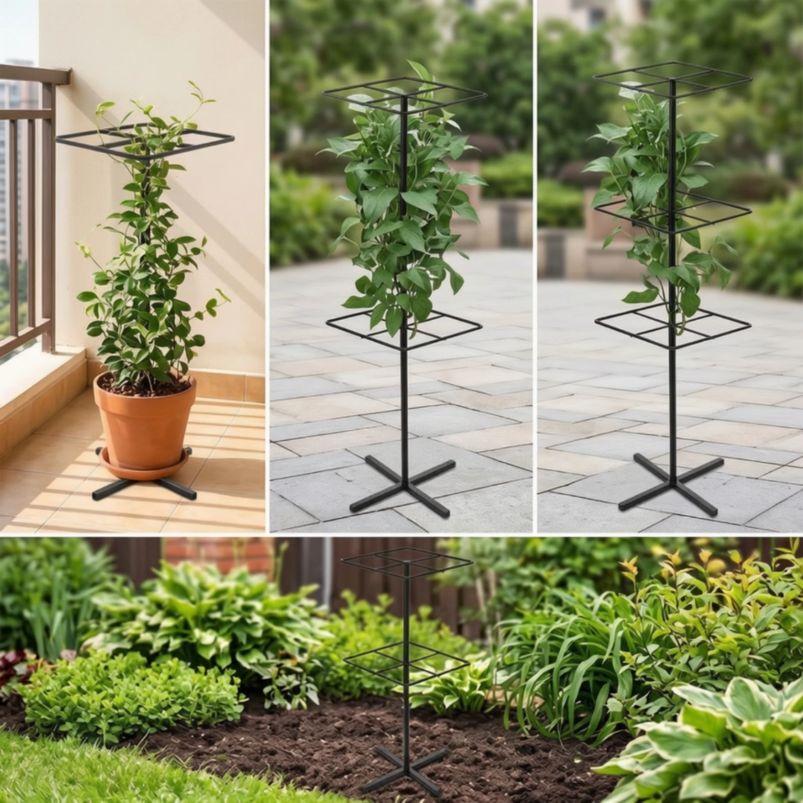 Climbing Plant Support with Lattice Top Freestanding Garden Trellis Stand Metal Plant Structure Stable Long-Lasting