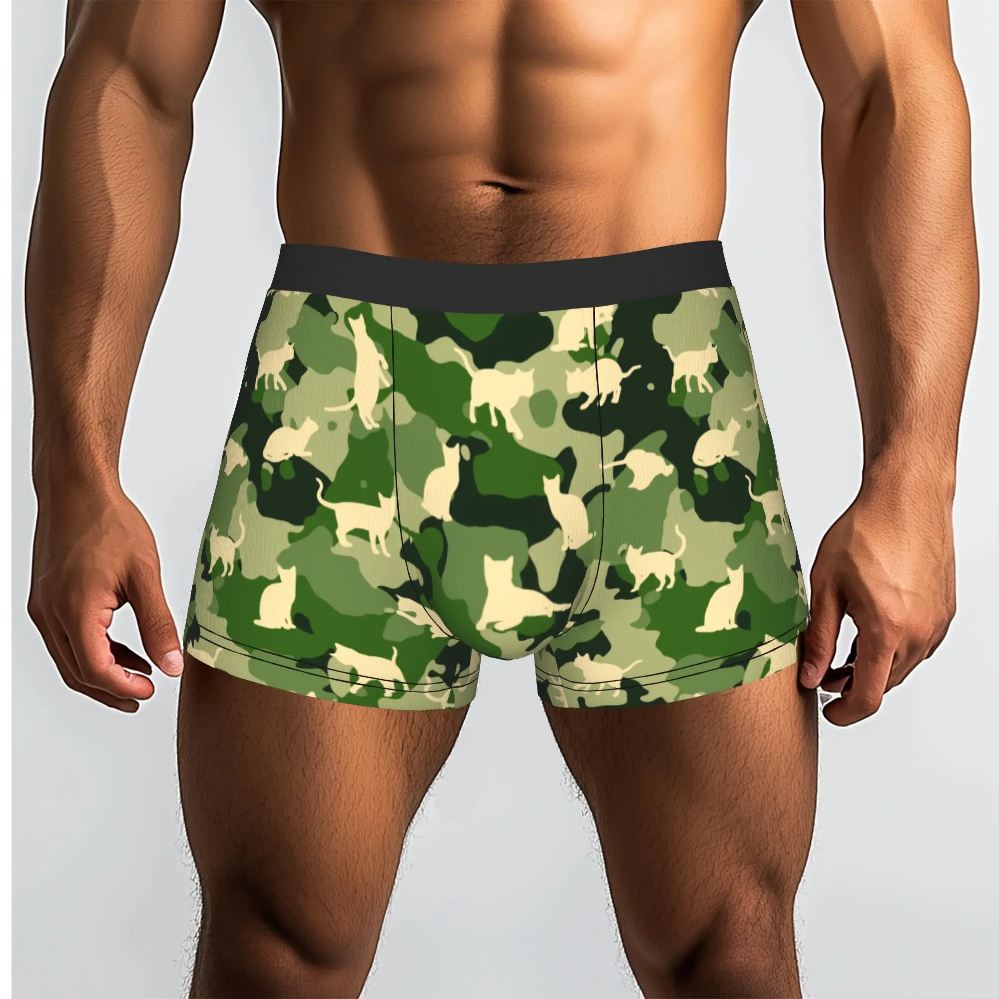 Customized Camouflage Cats  Pattern Underwear Men Printed  Boxer Briefs Shorts Panties Breathable Underpants