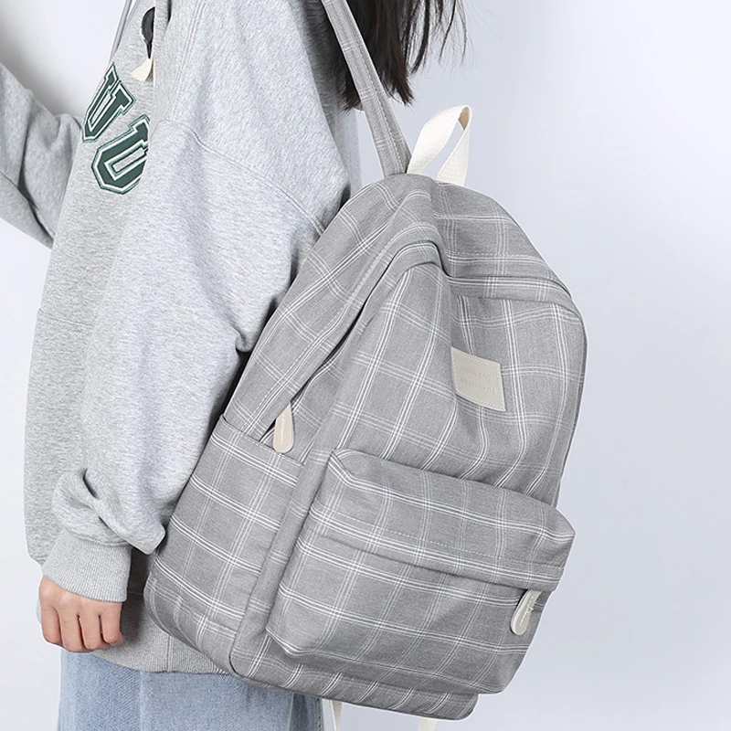 2024 New Leisure Plaid Backpack Woman Nylon Casual Double Shoulder Pack School Bag for Teenage Girl Boy Student Mochilas Satchel
