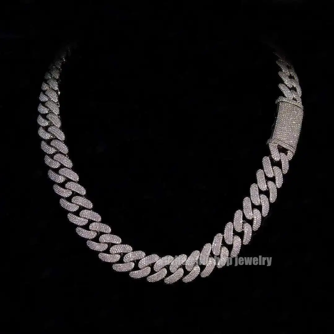 

Gra Verified Bussdown Hiphop Chain S925 Silver 18mm 4 Rows Excellent Round Cut Diamond Moissanite Cuban Necklace for Men