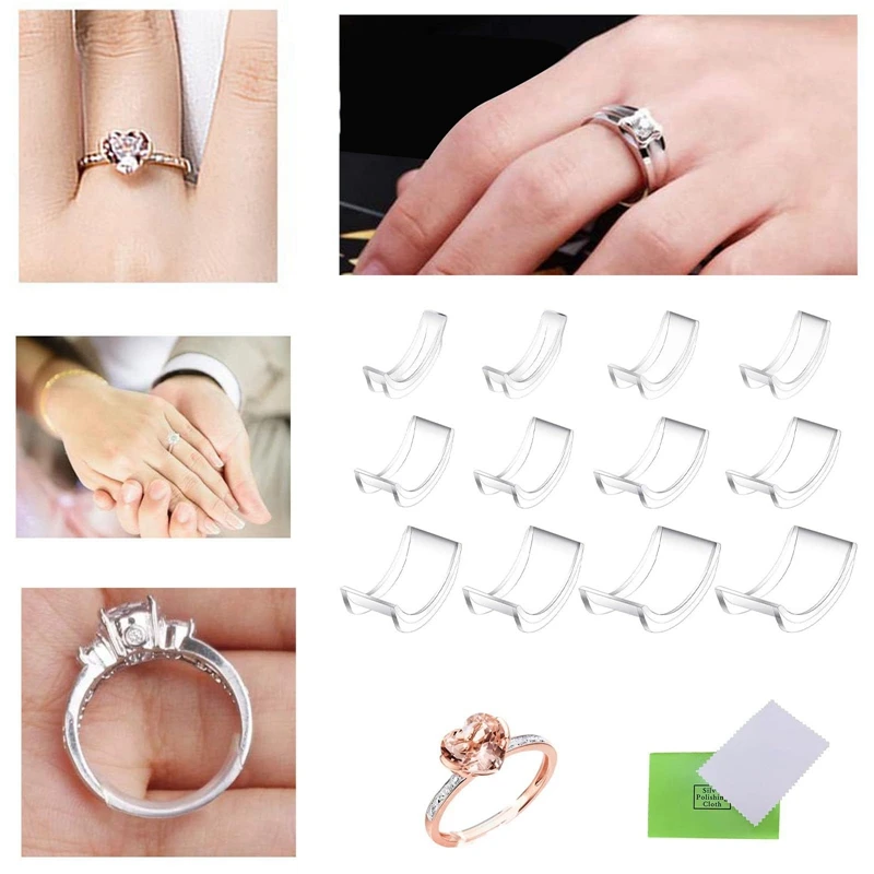 12 buah pengatur ukuran cincin tidak terlihat untuk cincin longgar penyesuai cincin cocok dengan setiap klip cincin untuk membuat cincin lebih kecil cincin mudah digunakan