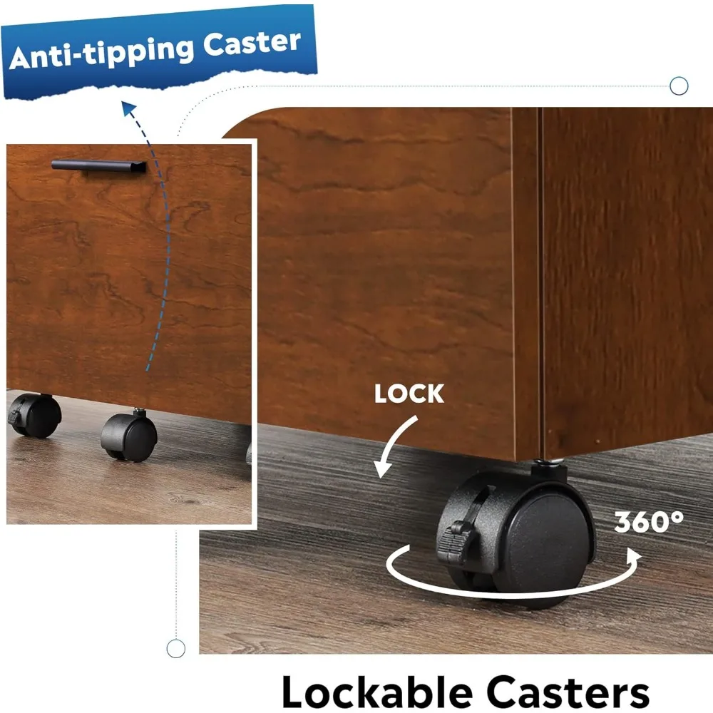 3-drawer Filing Cabinet, Suitable for Home Offices, Wooden Under Desk Filing Cabinet, with Wheels, Walnut Wood