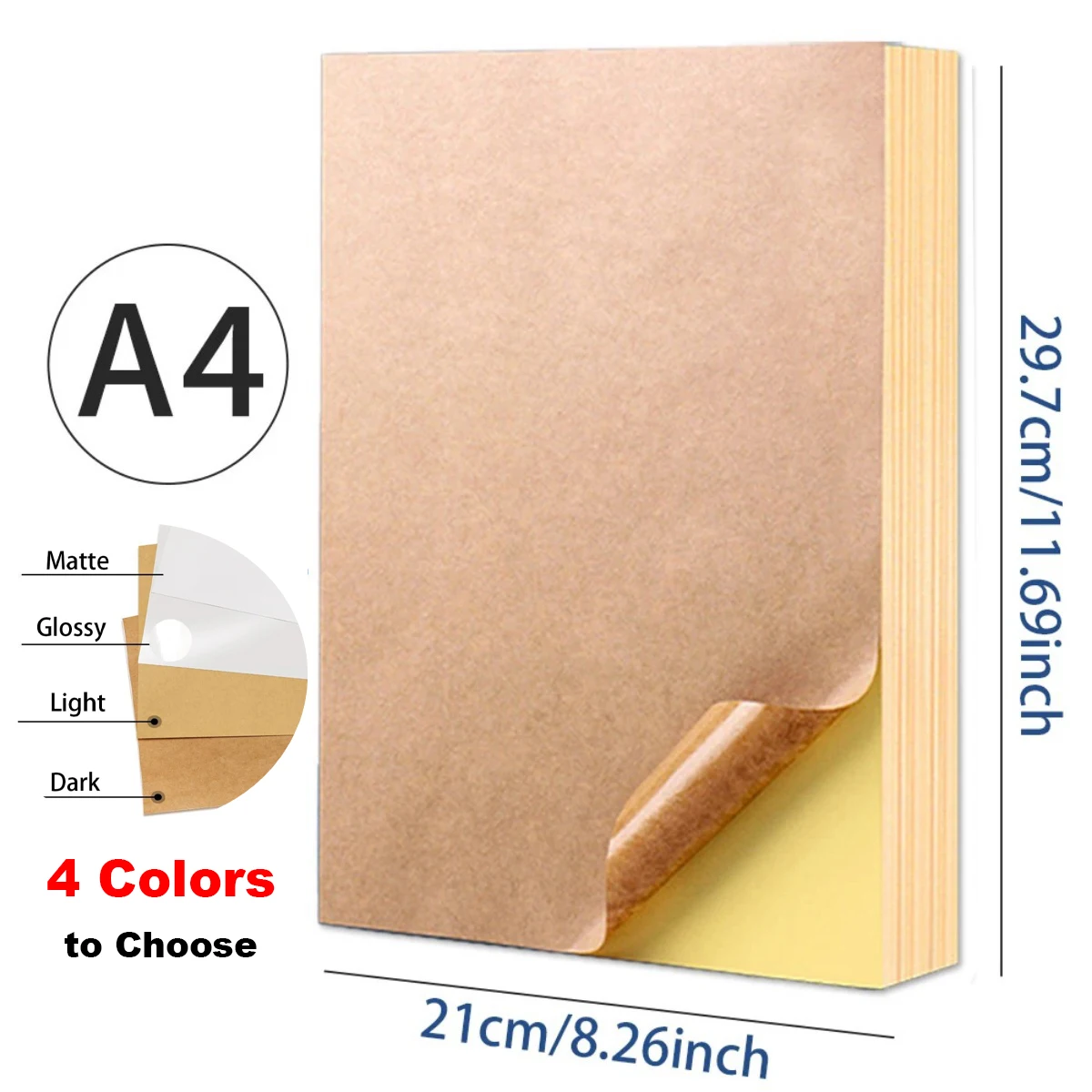 10/20/50/100PCS A4 White/Kraft Printable Sticker Self Adhesive Label Matte Glossy Paper Sheet for Laser Inkjet Printer Copier