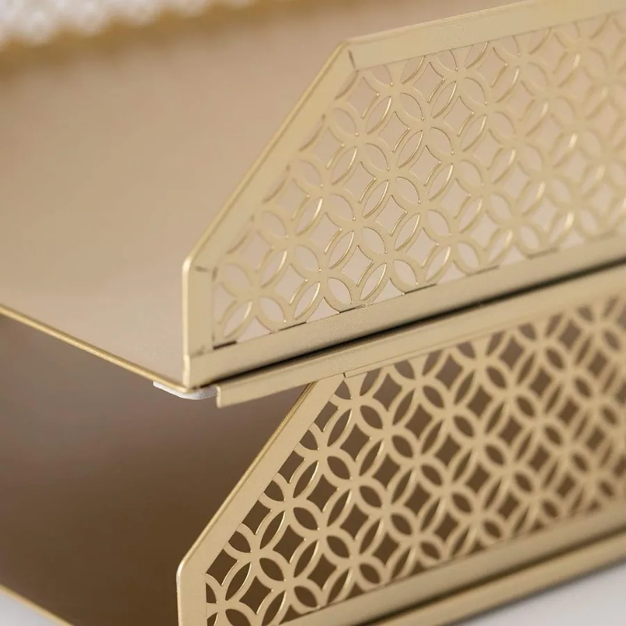 BLU MONACO منظم الملفات الذهبية مجموعة صواني الورق القابلة للتكديس مكونة من 2 لمكتب المكتب وصواني الرسالة منظم مكتب ذهبي لـ Efficie #6