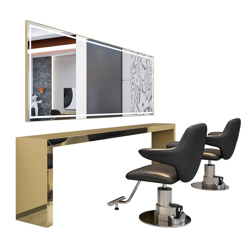 

Factory Promotions Commercial Barber Shop Makeup Gold Wall Mounted Barber Beauty Salon Makeup Mirror with Light Emitting Diode
