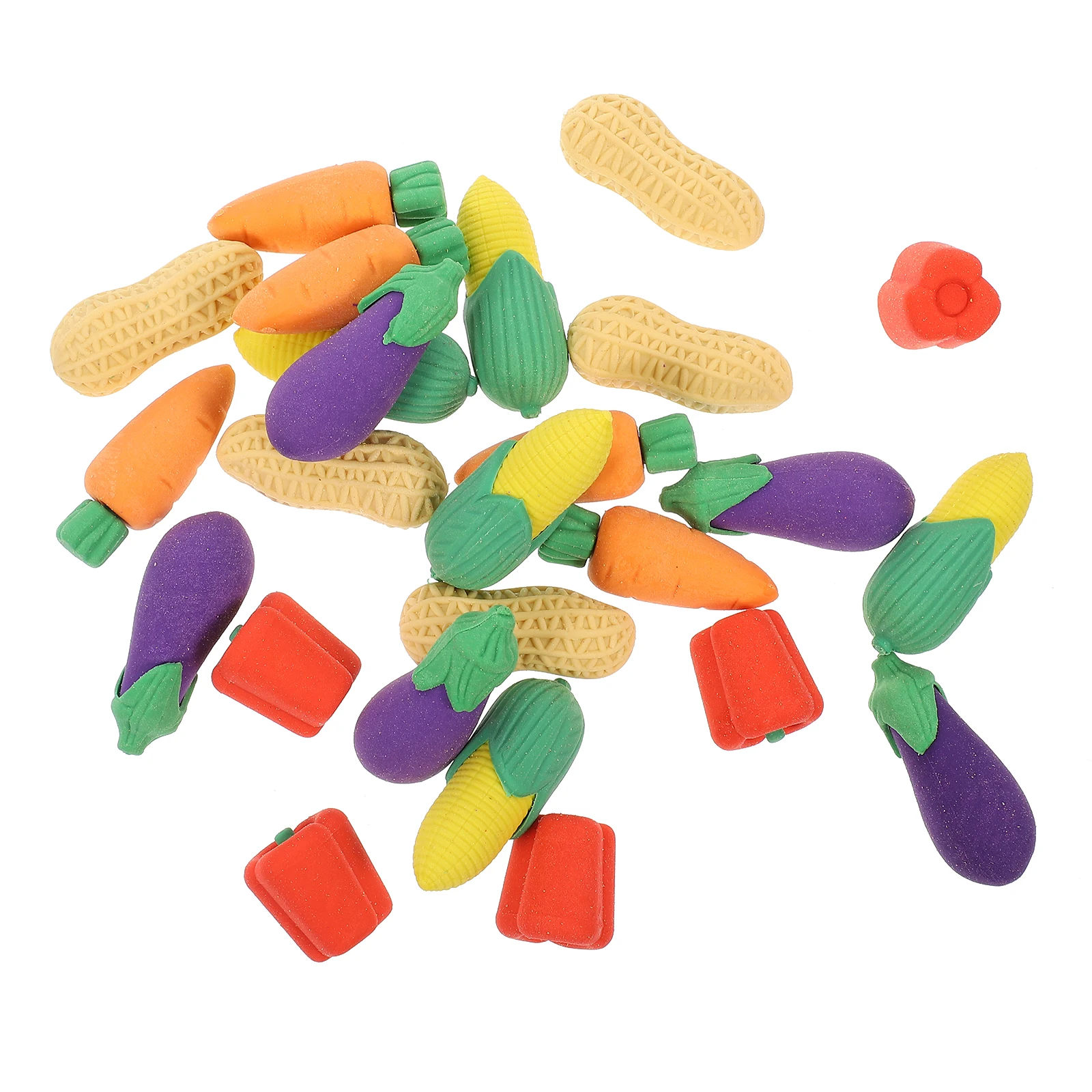 

25PCS Vegetable Erasers Cute TPR School Supplies Gift Bright Color Bulk Tiny Rubbers Cartoon Shape Student