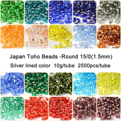 1.5mm Japan TOHO Round Glass Beads 15/0 Silver Lined Color 10g 2500pcs Seed Bead For Needlework Handemade Jewelry Making