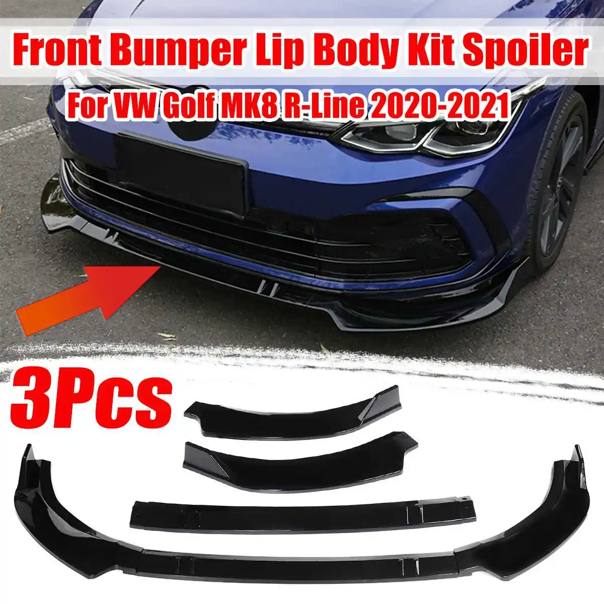 

High Quality Car Front Bumper Lip Spoiler Splitter Diffuser Cover Trim Body Kit For VW For Golf MK8 R-Line 2020-2021 Bumper Lip