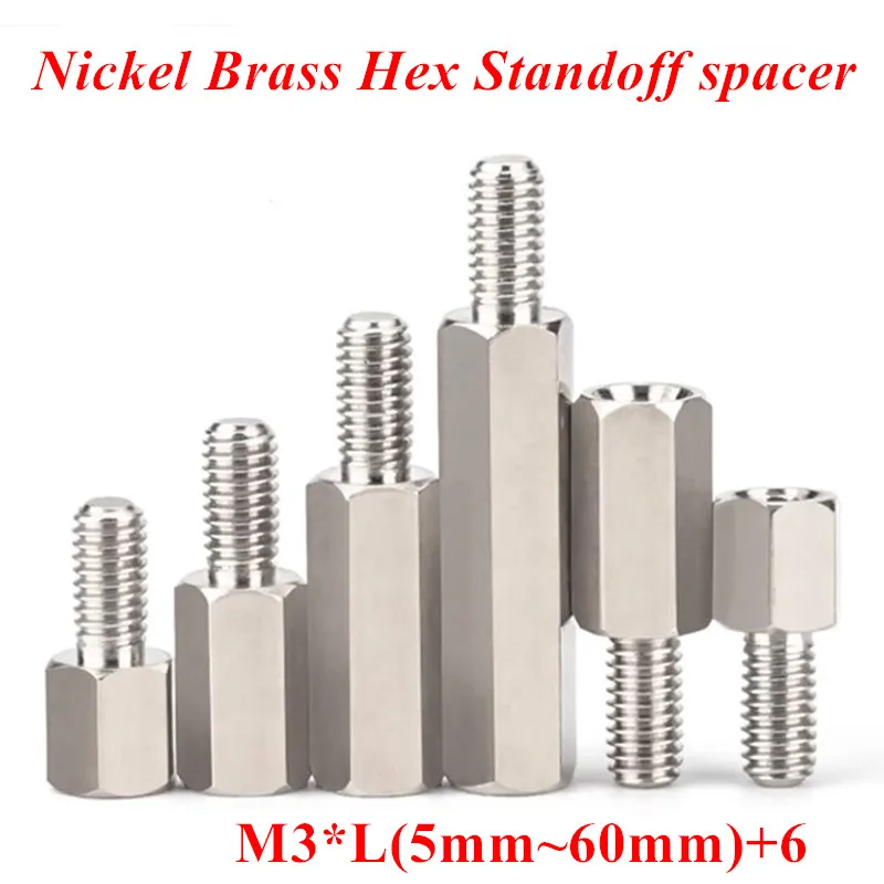 M3 Hex Nut Brass Standoff Spacer Male Female Brass nickel plated Brass Hex Screw Spacer M3*5/6/8/10/12/15/16/18/20/25+6