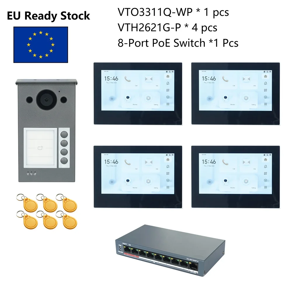 DH Multi-Language IP Video Intercom KIT,VTO3311Q-WP & VTH2621G-P, P2P Cloud, Door bell 1, 2 ,4 buttons are adjustable