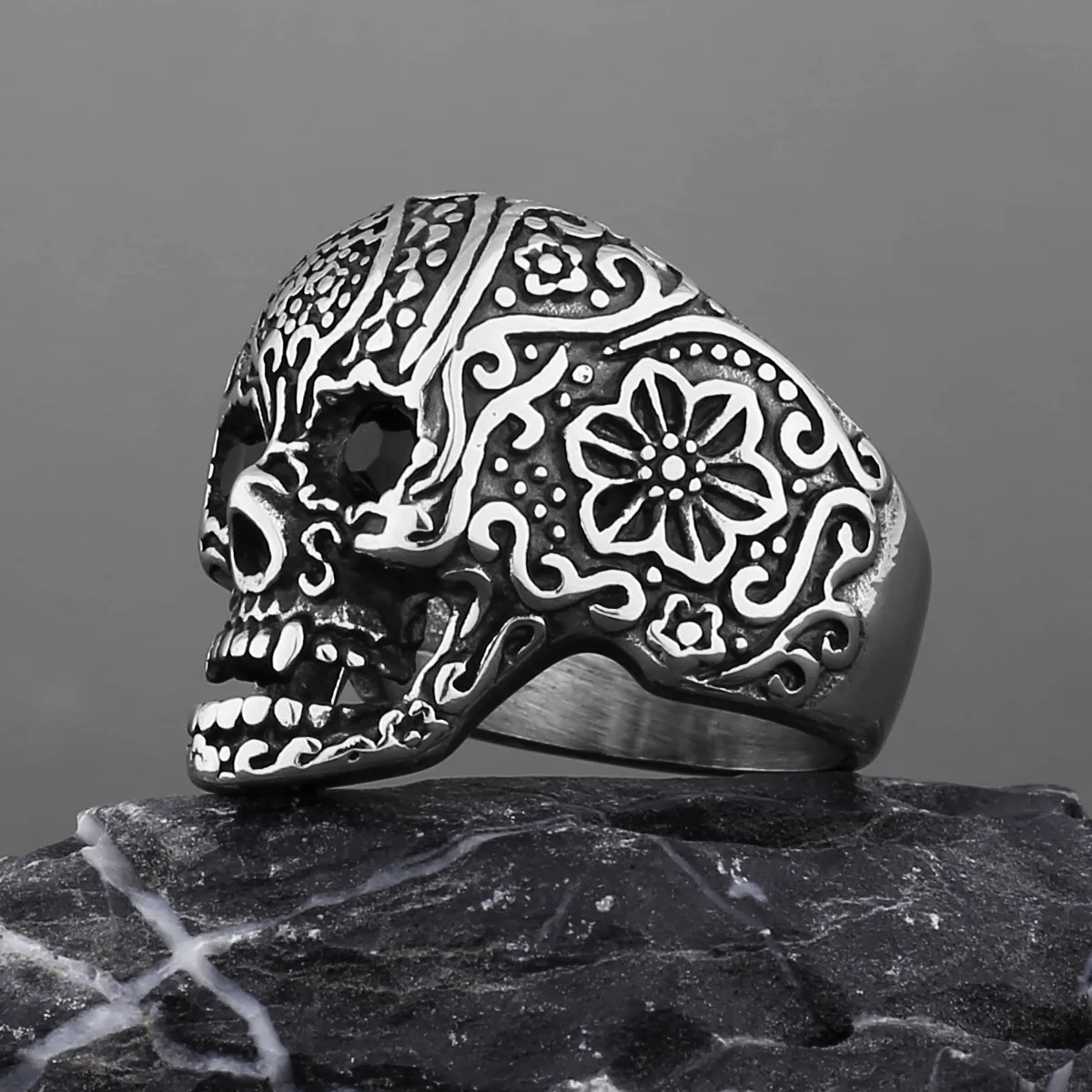 Gothic Punk Ring For Men Retro Skeleton Devil Male Ring Skull  Exaggeration Rings Hip Hop Accessories Club Banquet Jewelry Gift