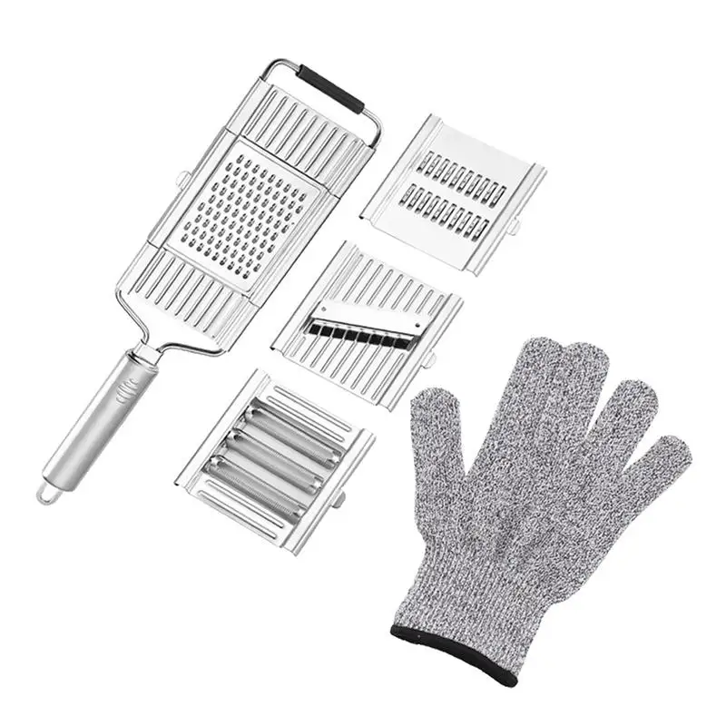 

4in1 Multipurpose Vegetable Slicer Set Stainless Steel Cutter With Gloves Adjustable Grater And Chopper for Kitchen Tools