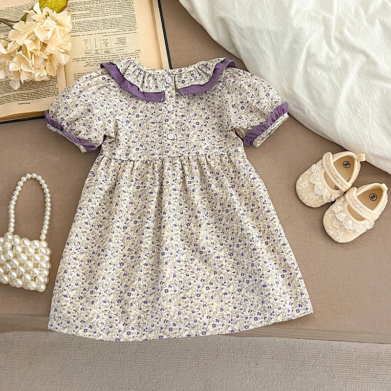 Summer Baby Dress Smocking Hand Embroidery Clothes Toddler Girl Dresses Cotton Kids Girls Puff Sleeve Casual Soft Girl Dress ﻿