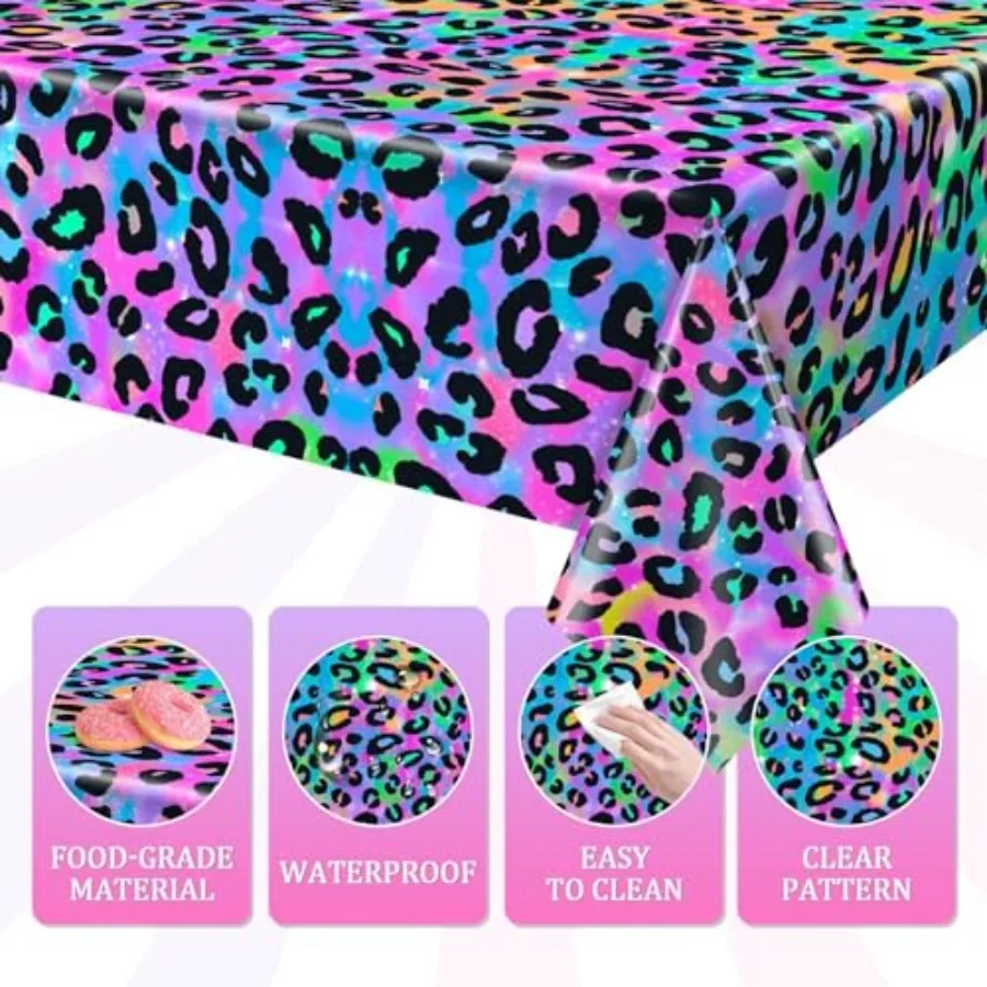 3 قطعة النيون قوس قزح ليوبارد عيد ميلاد مفرش المائدة المتاح البلاستيك الفتاة سباركلي الطلاء ترشيش الفهد غطاء طاولة الحفلات ل R